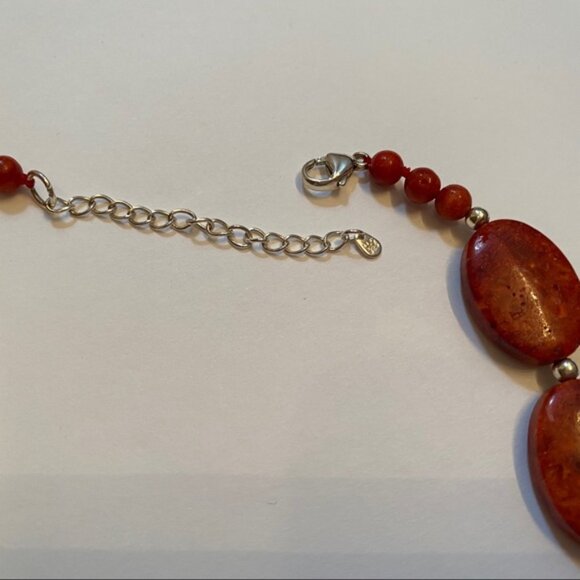 LUCAS LAMETH NECKLACE RED STONE CORAL 925 STERLING SILVER 18” SIGNED - Picture 7 of 7